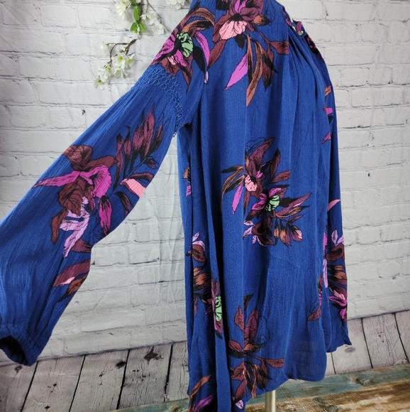 FREE PEOPLE ELECTRIC ORCHARD BLUE BOHEMIAN VIBES LONG SLEEVE MINI TUNIC DRESS - Picture 14 of 16